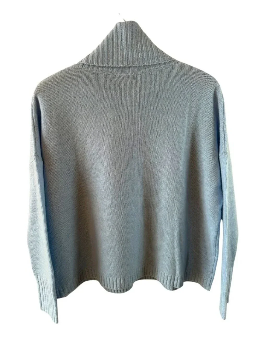 Griffen Luxe 100% Cashmere Baby Blue Cable Knit Turtleneck Sweater Size Large